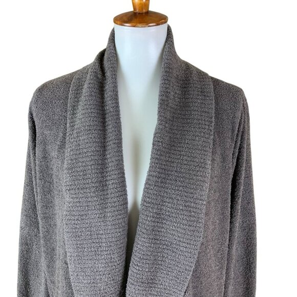 Barefoot Dreams CozyChic Lite Brown Drape Front Open Cardigan L  XL Lounge - Picture 2 of 7